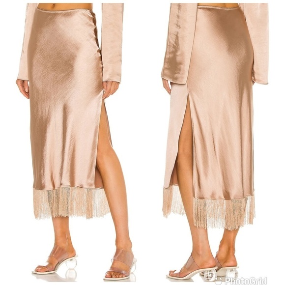 LPA Dresses & Skirts - LPA Fringe Skirt Cream Satin Fringe Party Revolve S NWT